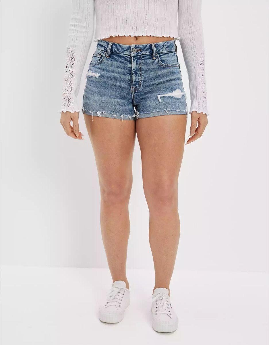 Shorts American Eagle AE Ne(x)t Level Curvy High-Waisted Denim Lavage Clair Femme | KRA-92918261